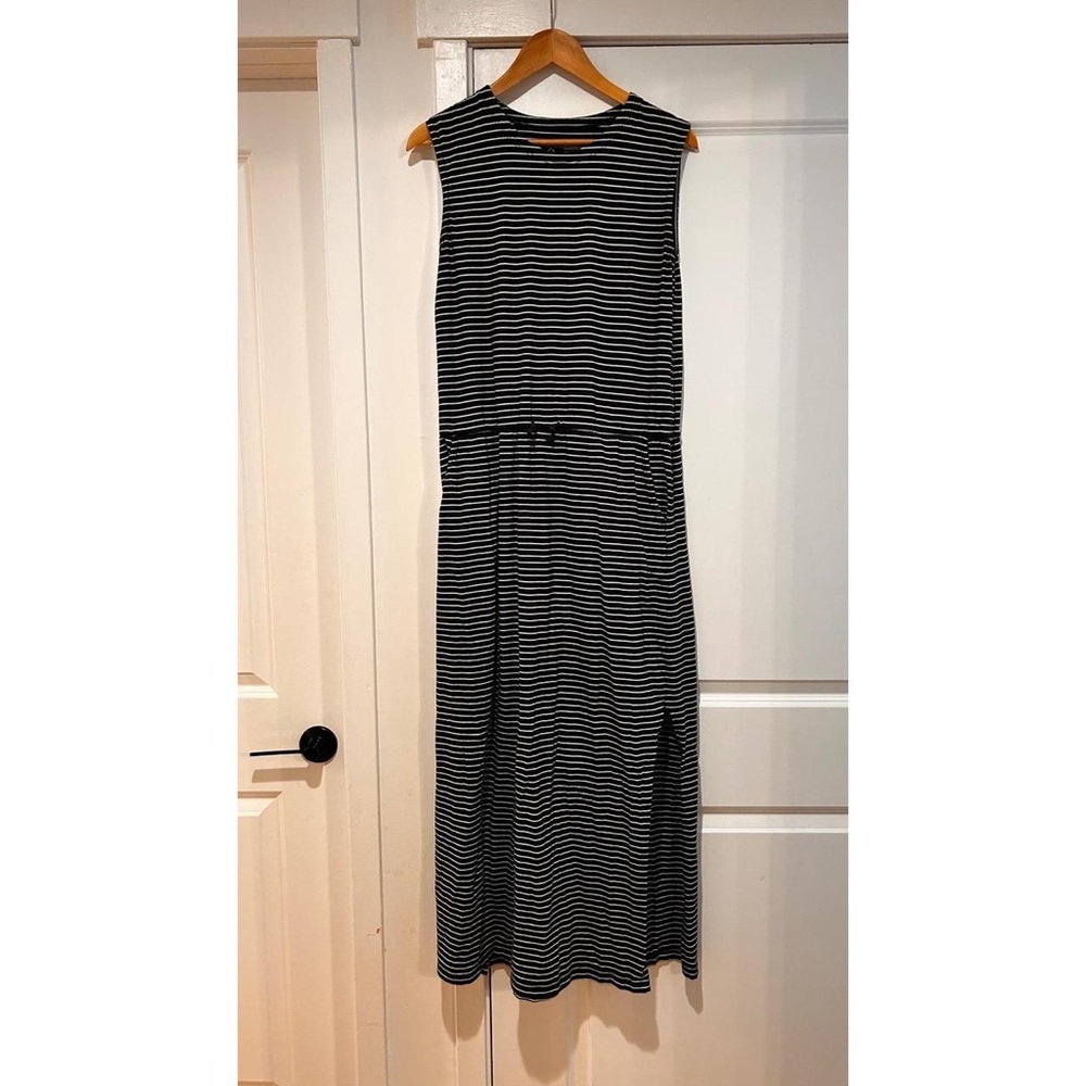 Pact Black and White Striped Sleeveless Maxi Dress
